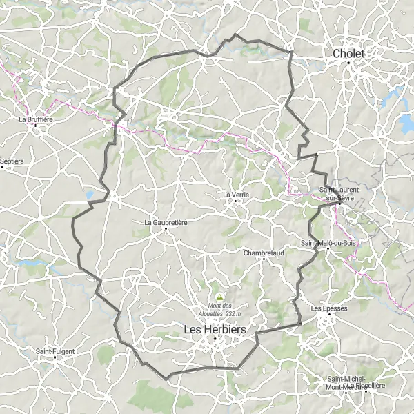 Map miniature of "Grand Tour of La Séguinière and its Surroundings" cycling inspiration in Pays de la Loire, France. Generated by Tarmacs.app cycling route planner