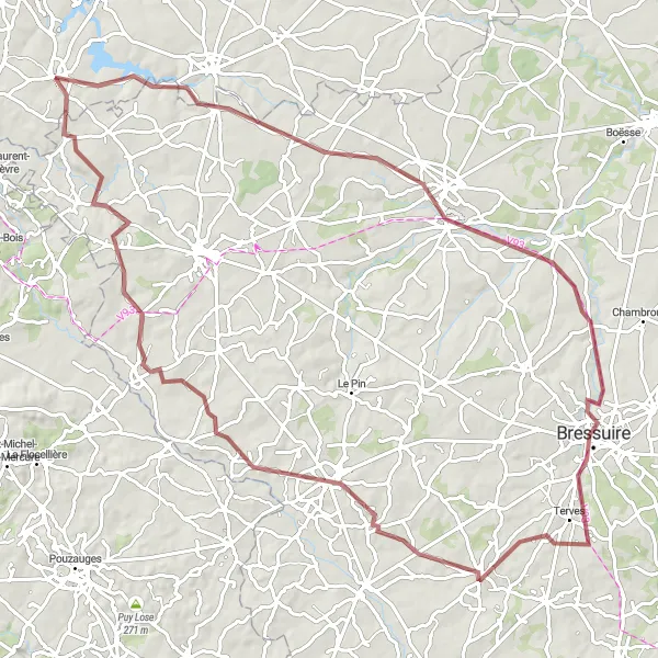 Map miniature of "Saint-Pierre-des-Échaubrognes to Loublande Gravel Journey" cycling inspiration in Pays de la Loire, France. Generated by Tarmacs.app cycling route planner