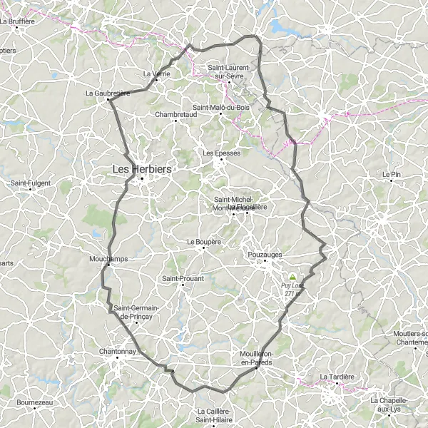 Map miniature of "La Tessoualle - Mortagne-sur-Sèvre Loop" cycling inspiration in Pays de la Loire, France. Generated by Tarmacs.app cycling route planner