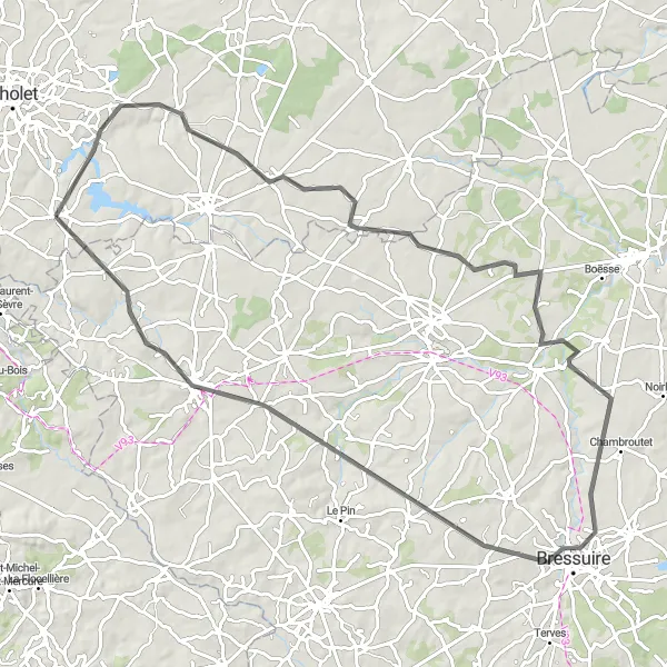 Map miniature of "La Tessoualle - Château de Mauléon Loop" cycling inspiration in Pays de la Loire, France. Generated by Tarmacs.app cycling route planner