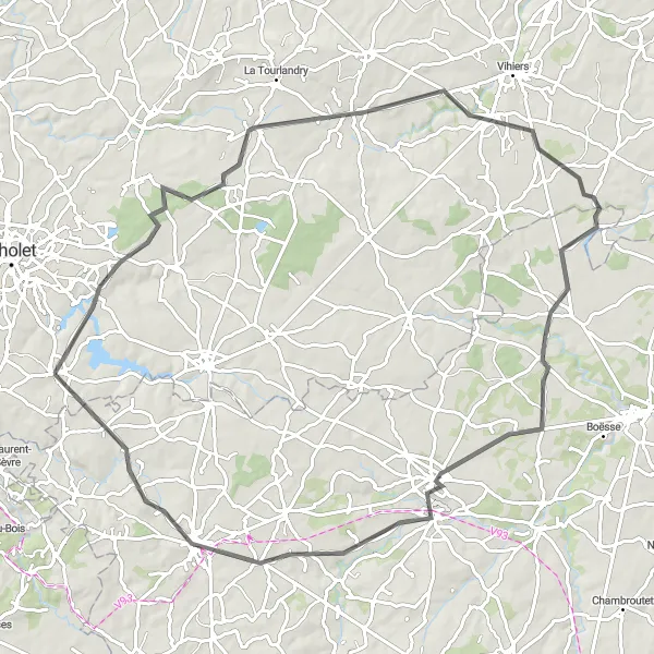 Map miniature of "La Tessoualle - Mazières-en-Mauges Loop" cycling inspiration in Pays de la Loire, France. Generated by Tarmacs.app cycling route planner