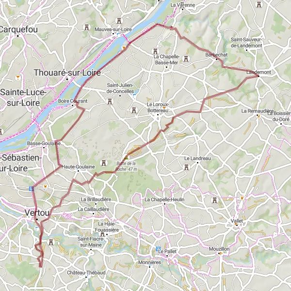 Map miniature of "Gravel Adventure" cycling inspiration in Pays de la Loire, France. Generated by Tarmacs.app cycling route planner