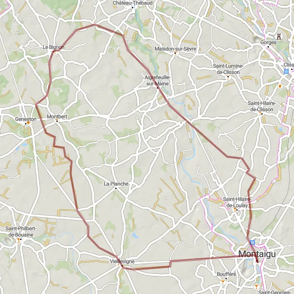 Miniature de la carte de l'inspiration cycliste "Les Collines de la Vendée - Gravel" dans la Pays de la Loire, France. Générée par le planificateur d'itinéraire cycliste Tarmacs.app
