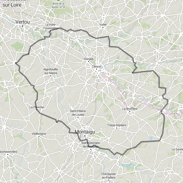 Map miniature of "The Grand Vineyard Trail" cycling inspiration in Pays de la Loire, France. Generated by Tarmacs.app cycling route planner