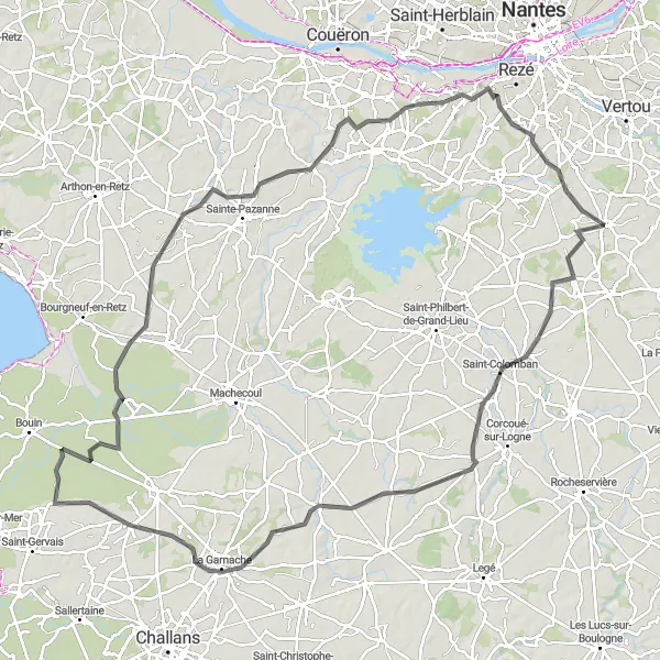 Miniature de la carte de l'inspiration cycliste "La Route des Châteaux et des Paysages" dans la Pays de la Loire, France. Générée par le planificateur d'itinéraire cycliste Tarmacs.app