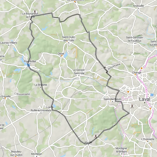 Map miniature of "Château de Fresnay Loop" cycling inspiration in Pays de la Loire, France. Generated by Tarmacs.app cycling route planner