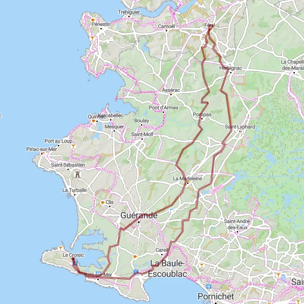 Miniature de la carte de l'inspiration cycliste "Exploration des Terres Sauvages" dans la Pays de la Loire, France. Générée par le planificateur d'itinéraire cycliste Tarmacs.app