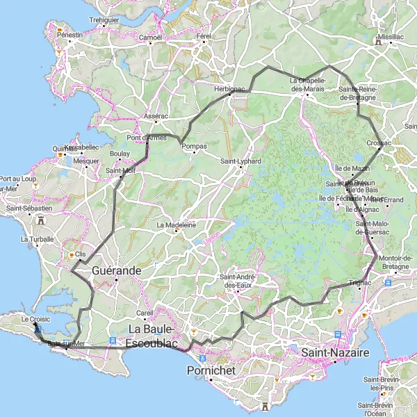 Map miniature of "Coastal Delights" cycling inspiration in Pays de la Loire, France. Generated by Tarmacs.app cycling route planner