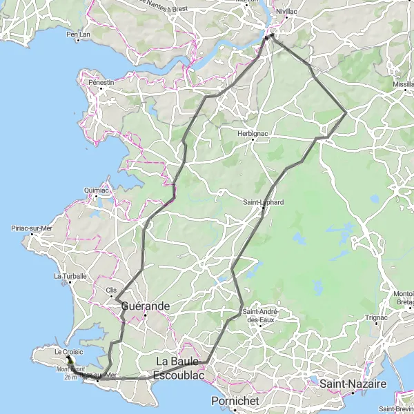 Map miniature of "Coastal Delights Road Route" cycling inspiration in Pays de la Loire, France. Generated by Tarmacs.app cycling route planner