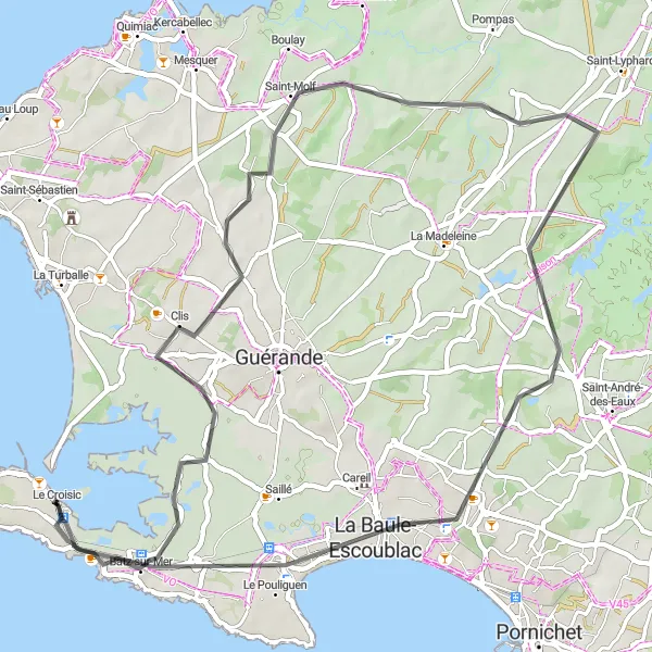 Map miniature of "Scenic Road Loop" cycling inspiration in Pays de la Loire, France. Generated by Tarmacs.app cycling route planner