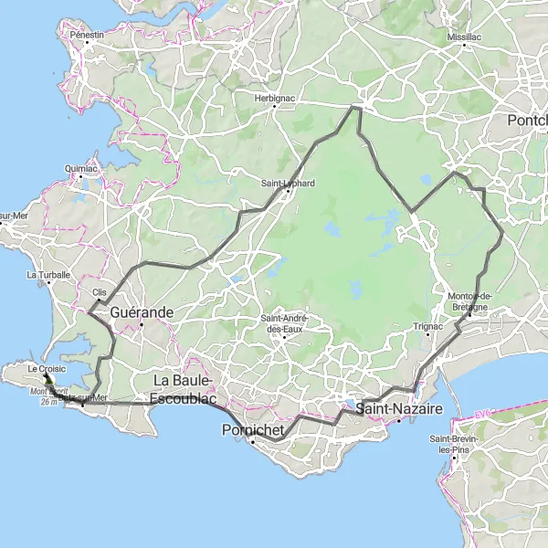 Map miniature of "Coastal and Historic Road Route" cycling inspiration in Pays de la Loire, France. Generated by Tarmacs.app cycling route planner