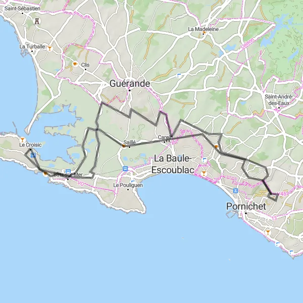 Map miniature of "Short and Scenic" cycling inspiration in Pays de la Loire, France. Generated by Tarmacs.app cycling route planner