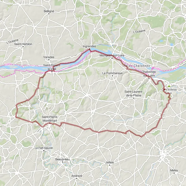 Map miniature of "The Loire Caves Route" cycling inspiration in Pays de la Loire, France. Generated by Tarmacs.app cycling route planner