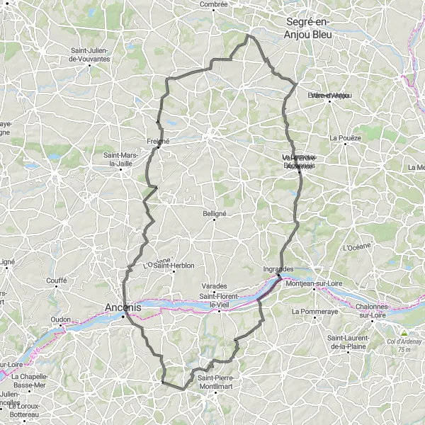 Map miniature of "Château Trail" cycling inspiration in Pays de la Loire, France. Generated by Tarmacs.app cycling route planner