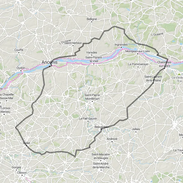 Map miniature of "Loire Valley Excursion" cycling inspiration in Pays de la Loire, France. Generated by Tarmacs.app cycling route planner