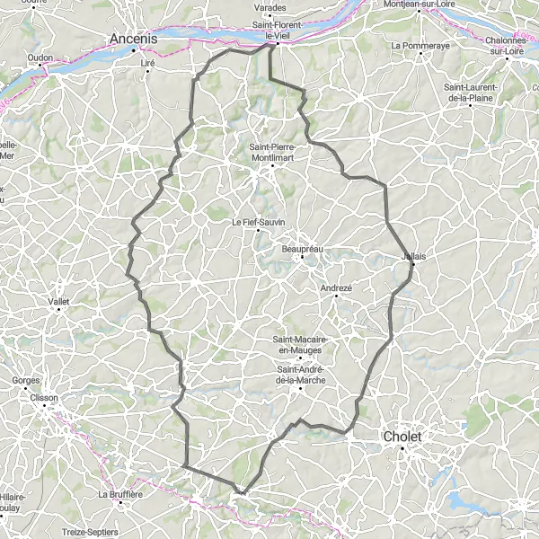 Miniature de la carte de l'inspiration cycliste "Exploration de l'Èvre" dans la Pays de la Loire, France. Générée par le planificateur d'itinéraire cycliste Tarmacs.app
