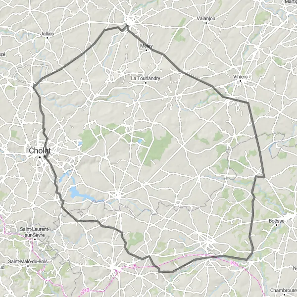 Map miniature of "Chemillé and Beyond" cycling inspiration in Pays de la Loire, France. Generated by Tarmacs.app cycling route planner