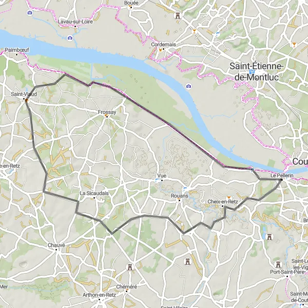 Miniature de la carte de l'inspiration cycliste "Escapade Ventilée" dans la Pays de la Loire, France. Générée par le planificateur d'itinéraire cycliste Tarmacs.app