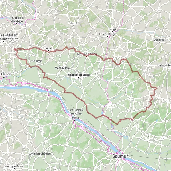 Miniature de la carte de l'inspiration cycliste "Tour des Châteaux de la Loire" dans la Pays de la Loire, France. Générée par le planificateur d'itinéraire cycliste Tarmacs.app