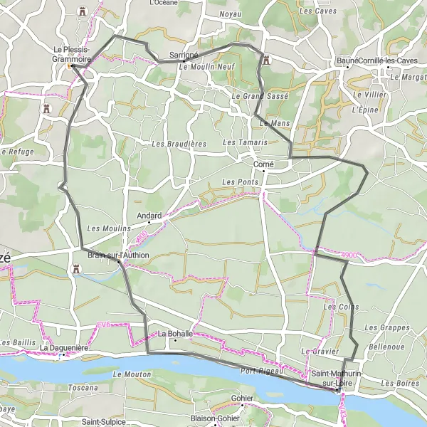 Map miniature of "The Loire Valley Loop" cycling inspiration in Pays de la Loire, France. Generated by Tarmacs.app cycling route planner