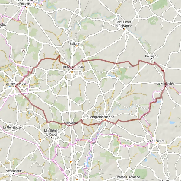 Map miniature of "Belleville-sur-Vie Gravel Loop" cycling inspiration in Pays de la Loire, France. Generated by Tarmacs.app cycling route planner