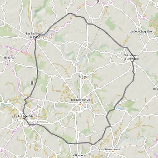 Map miniature of "Les Lucs-sur-Boulogne Loop" cycling inspiration in Pays de la Loire, France. Generated by Tarmacs.app cycling route planner