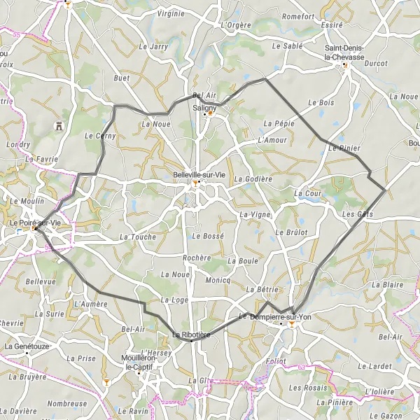 Map miniature of "Saligny Circuit" cycling inspiration in Pays de la Loire, France. Generated by Tarmacs.app cycling route planner