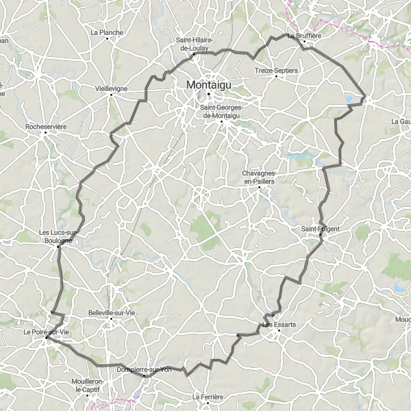 Map miniature of "Dompierre-sur-Yon Loop" cycling inspiration in Pays de la Loire, France. Generated by Tarmacs.app cycling route planner