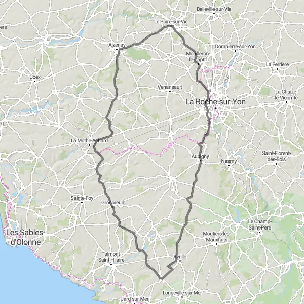 Map miniature of "Les Lucs-sur-Boulogne Circuit" cycling inspiration in Pays de la Loire, France. Generated by Tarmacs.app cycling route planner