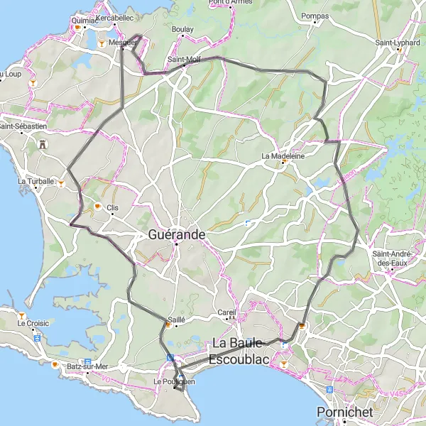 Map miniature of "The Coastal Scenic Ride" cycling inspiration in Pays de la Loire, France. Generated by Tarmacs.app cycling route planner