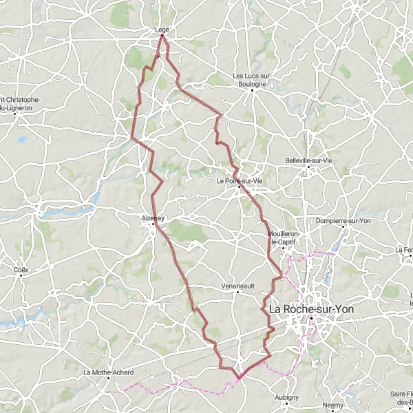 Map miniature of "Beaufou Gravel Adventure" cycling inspiration in Pays de la Loire, France. Generated by Tarmacs.app cycling route planner
