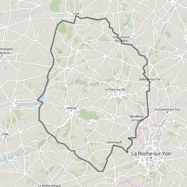 Map miniature of "Beaulieu-sous-la-Roche Circuit" cycling inspiration in Pays de la Loire, France. Generated by Tarmacs.app cycling route planner