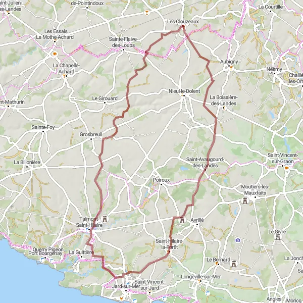 Miniature de la carte de l'inspiration cycliste "Les Clouzeaux - Saint-Avaugourd-des-Landes" dans la Pays de la Loire, France. Générée par le planificateur d'itinéraire cycliste Tarmacs.app