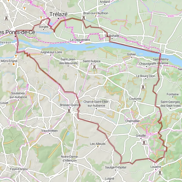 Miniature de la carte de l'inspiration cycliste "Les Chemins de l'Anjou" dans la Pays de la Loire, France. Générée par le planificateur d'itinéraire cycliste Tarmacs.app