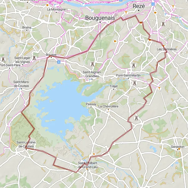 Miniature de la carte de l'inspiration cycliste "Les Sorinières - Rezé" dans la Pays de la Loire, France. Générée par le planificateur d'itinéraire cycliste Tarmacs.app