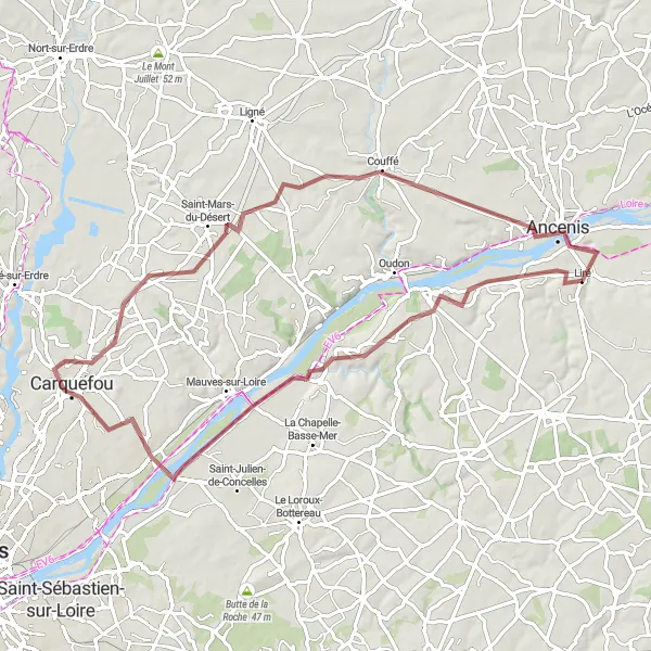 Map miniature of "Gravel adventure to Saint-Géréon" cycling inspiration in Pays de la Loire, France. Generated by Tarmacs.app cycling route planner