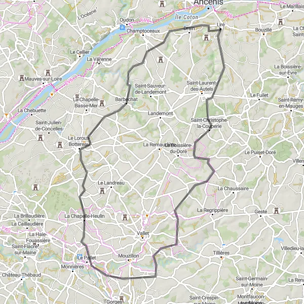 Map miniature of "Scenic ride to Château de la Turmelière" cycling inspiration in Pays de la Loire, France. Generated by Tarmacs.app cycling route planner