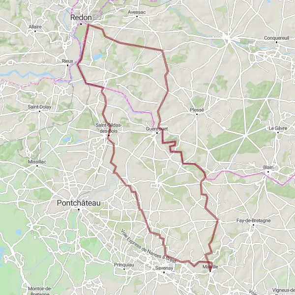 Map miniature of "Campbon and Guenrouet Gravel Ride" cycling inspiration in Pays de la Loire, France. Generated by Tarmacs.app cycling route planner