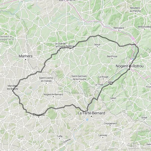 Miniature de la carte de l'inspiration cycliste "La Route des Saveurs" dans la Pays de la Loire, France. Générée par le planificateur d'itinéraire cycliste Tarmacs.app