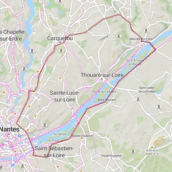 Map miniature of "Scenic Gravel Trail" cycling inspiration in Pays de la Loire, France. Generated by Tarmacs.app cycling route planner