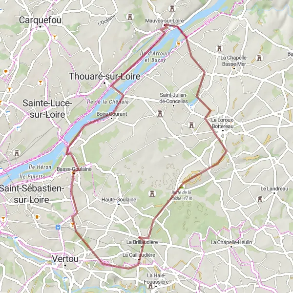 Miniature de la carte de l'inspiration cycliste "Le Circuit Nature" dans la Pays de la Loire, France. Générée par le planificateur d'itinéraire cycliste Tarmacs.app