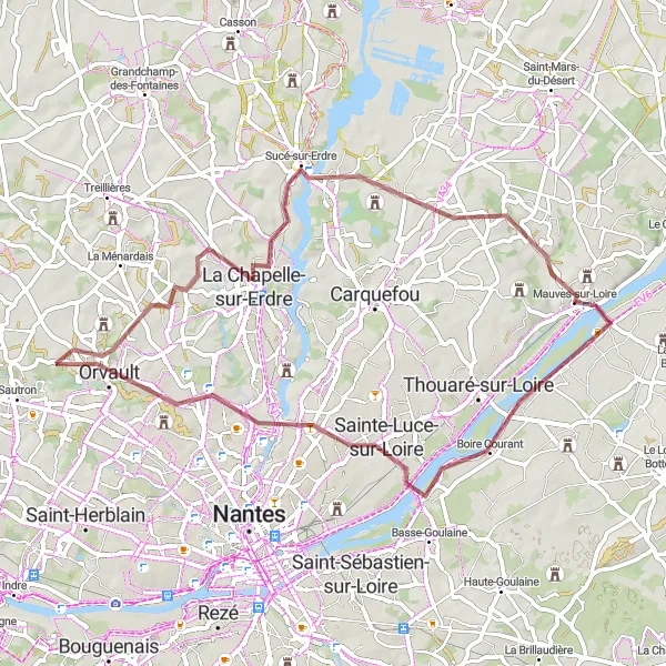 Map miniature of "The Gravel Escape" cycling inspiration in Pays de la Loire, France. Generated by Tarmacs.app cycling route planner