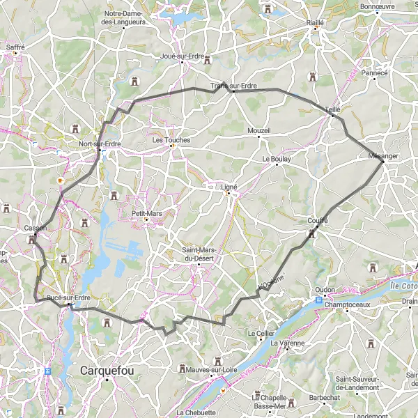 Map miniature of "Launay Castle and Trans-sur-Erdre Loop" cycling inspiration in Pays de la Loire, France. Generated by Tarmacs.app cycling route planner