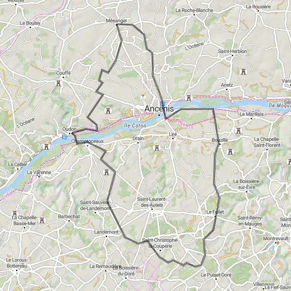 Map miniature of "Ancenis Loop" cycling inspiration in Pays de la Loire, France. Generated by Tarmacs.app cycling route planner