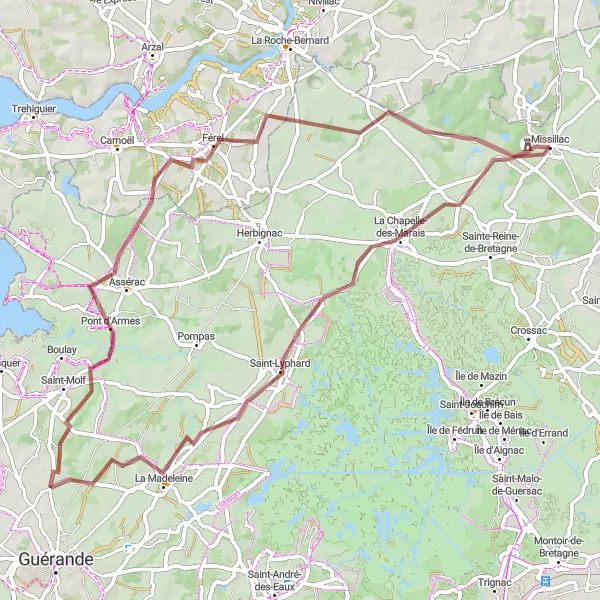 Map miniature of "The Estuary Adventure" cycling inspiration in Pays de la Loire, France. Generated by Tarmacs.app cycling route planner