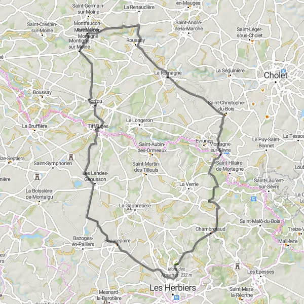 Map miniature of "Roussay Circuit" cycling inspiration in Pays de la Loire, France. Generated by Tarmacs.app cycling route planner