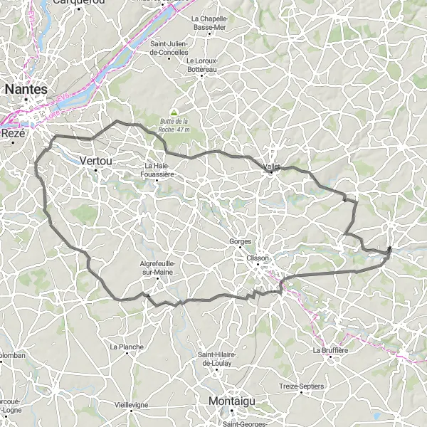 Map miniature of "Loire Valley Vineyards and Châteaux" cycling inspiration in Pays de la Loire, France. Generated by Tarmacs.app cycling route planner