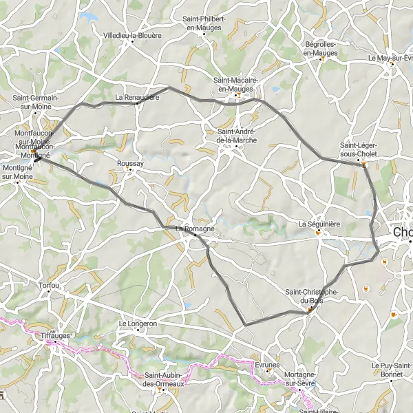 Map miniature of "Montfaucon-Montigné Loop" cycling inspiration in Pays de la Loire, France. Generated by Tarmacs.app cycling route planner