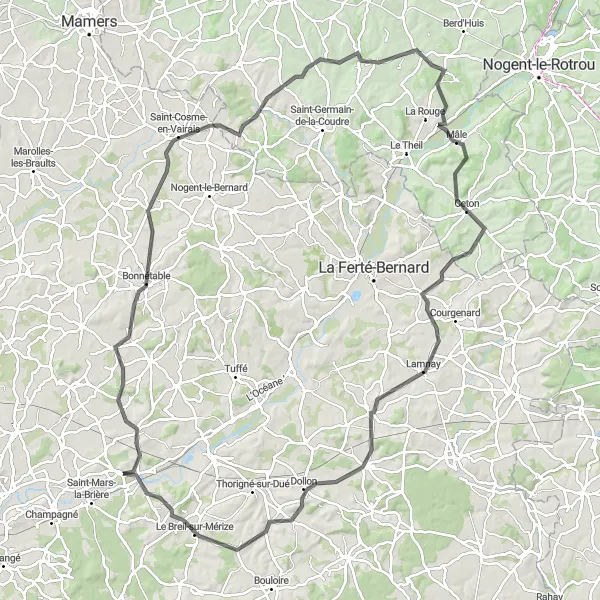 Map miniature of "Scenic Landscapes and Historical Treasures" cycling inspiration in Pays de la Loire, France. Generated by Tarmacs.app cycling route planner
