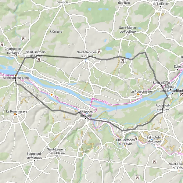 Map miniature of "The Loire Valley Scenic Route" cycling inspiration in Pays de la Loire, France. Generated by Tarmacs.app cycling route planner